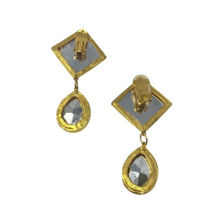 Clear Crystal Drop Clip On Earrings-Back