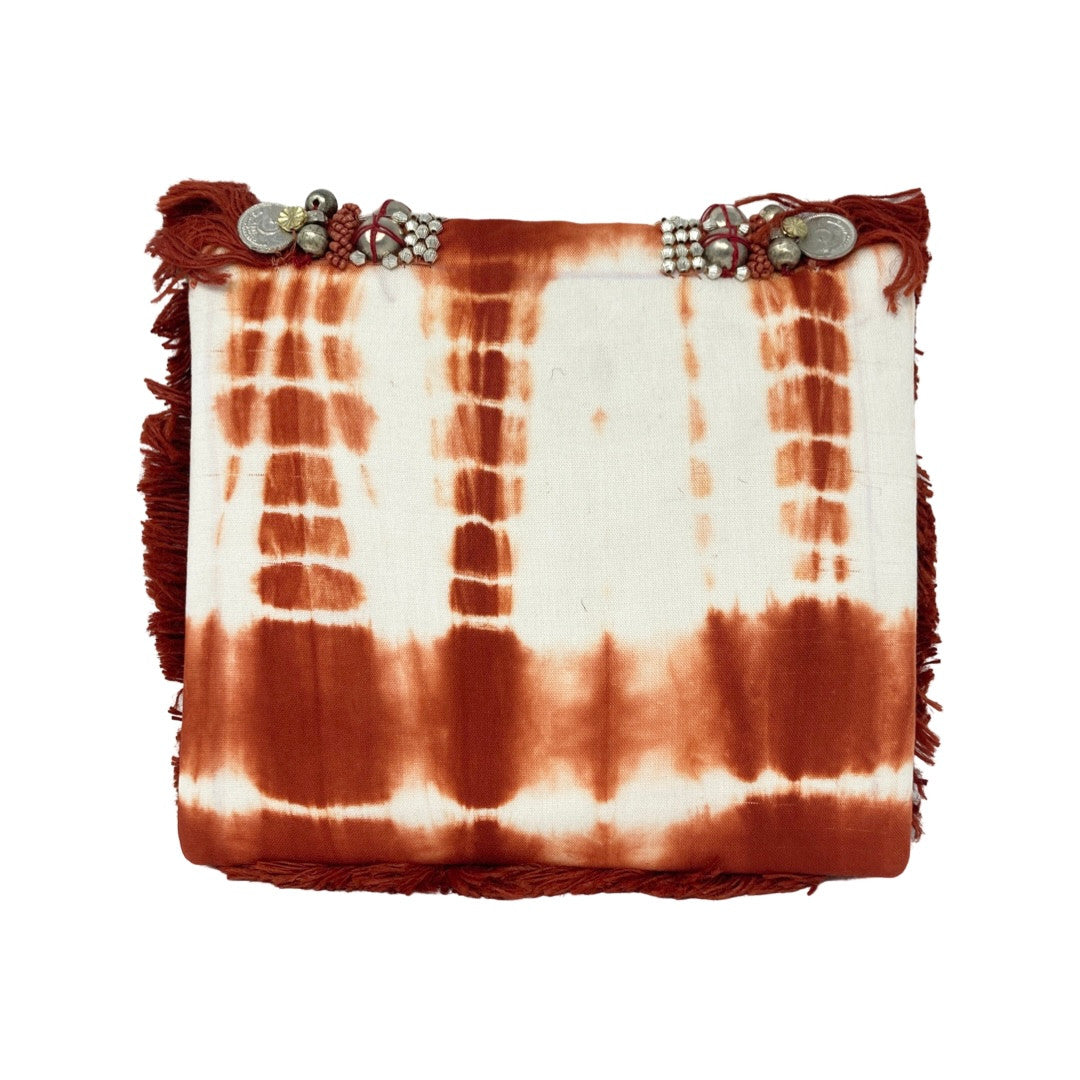 Shashi Small Orange and White Tie Dye Beaded Clutch-Back