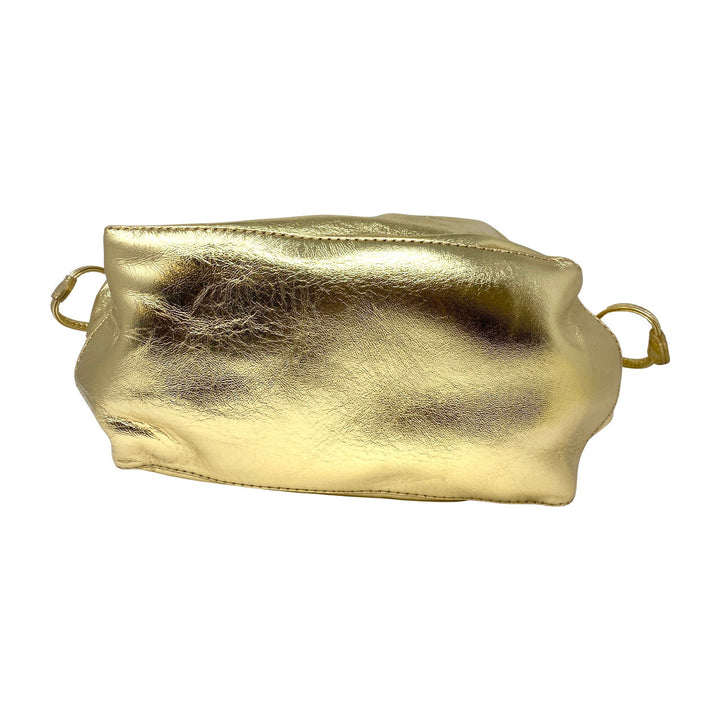 By Far Malmo Parchment Metallic Leather Bucket Bag-Bottom