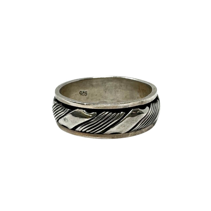 Diagonal Striped 925 Sterling Silver Ring