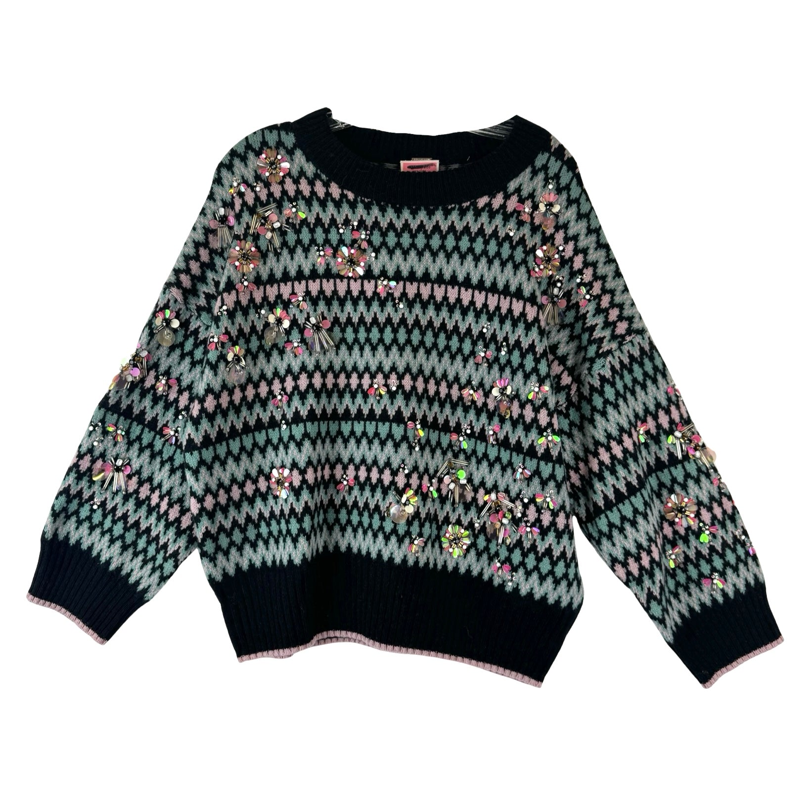Kate Spade Sequin and Bead Embellished Fair Isle Sweater