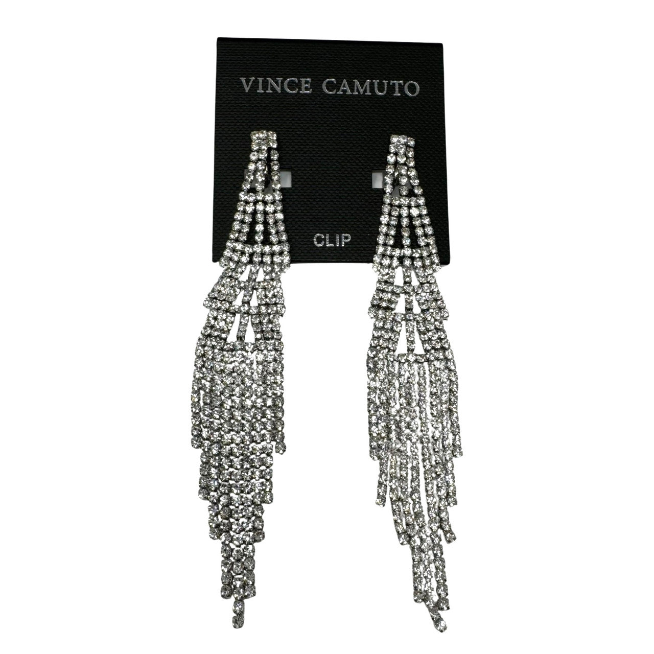 Vince Camuto Rhinestone Fringe Clip Earring-Silver Front