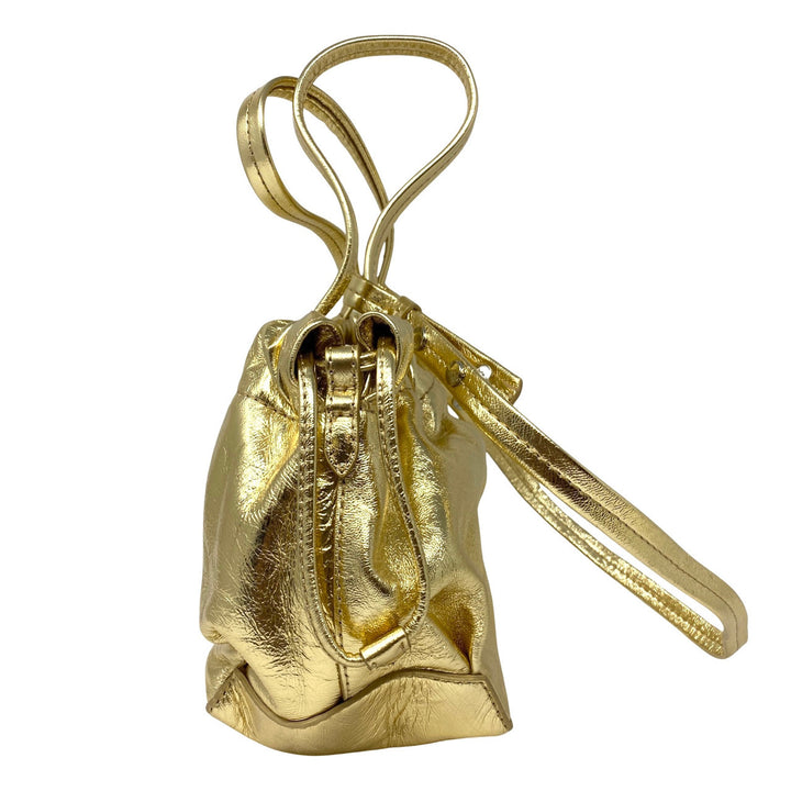 By Far Malmo Parchment Metallic Leather Bucket Bag-Side
