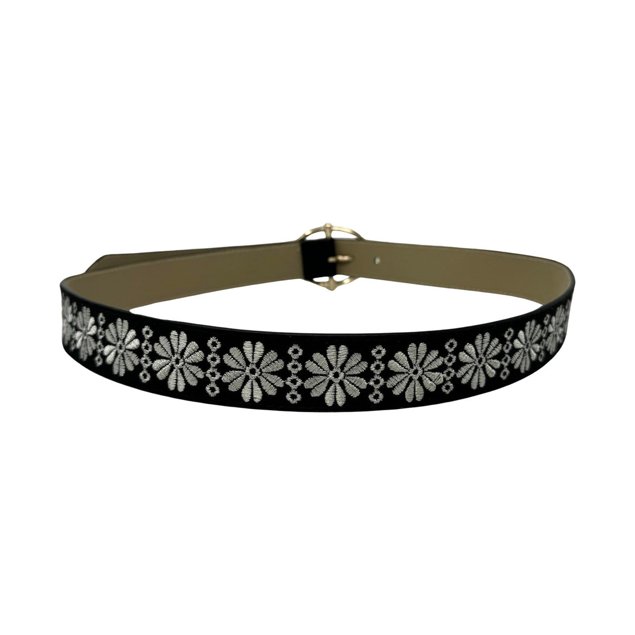 Linea Pelle Floral Embroidered Belt-Black Back