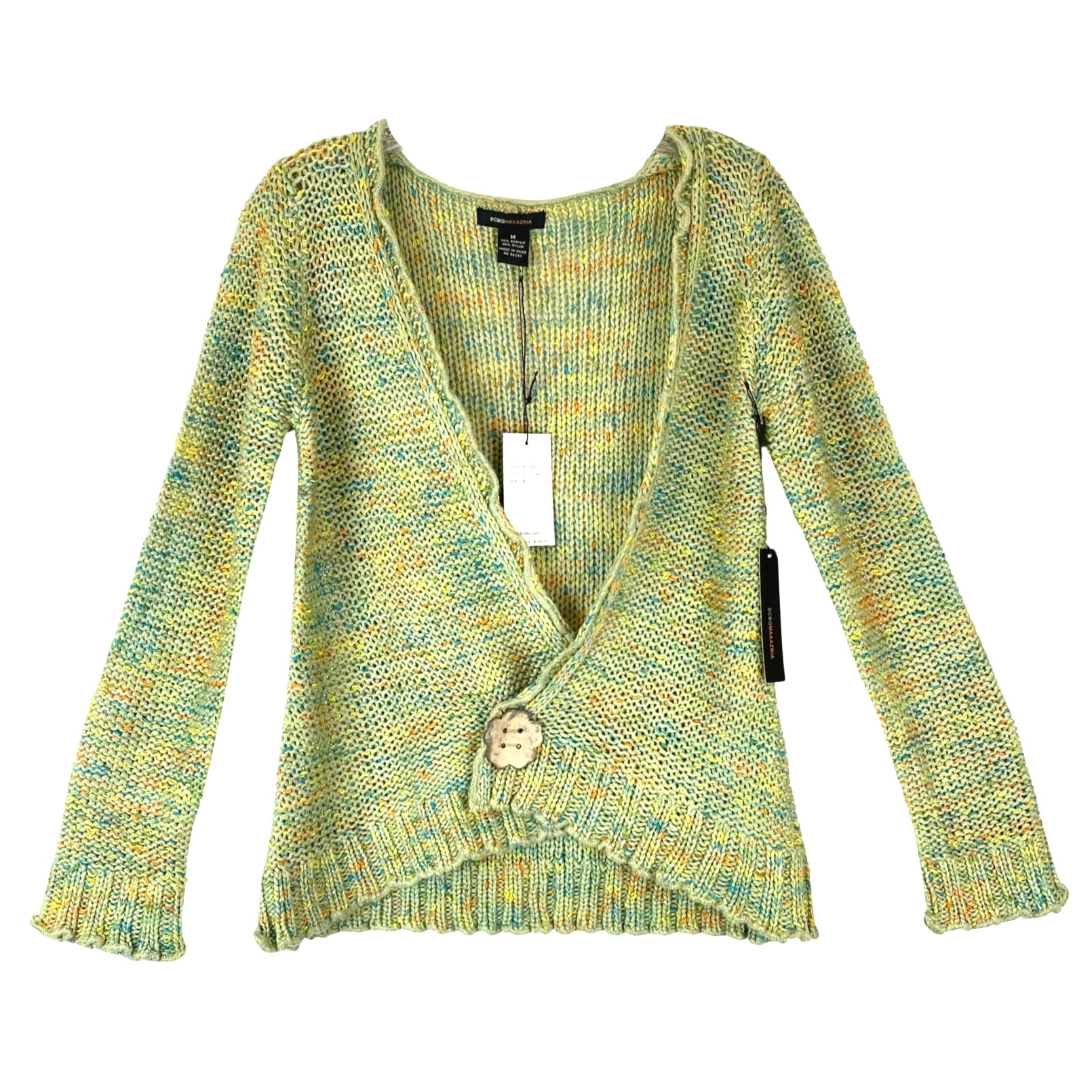 BCBGMAXAZRIA Multicolored Buttoned Plunge Sweater