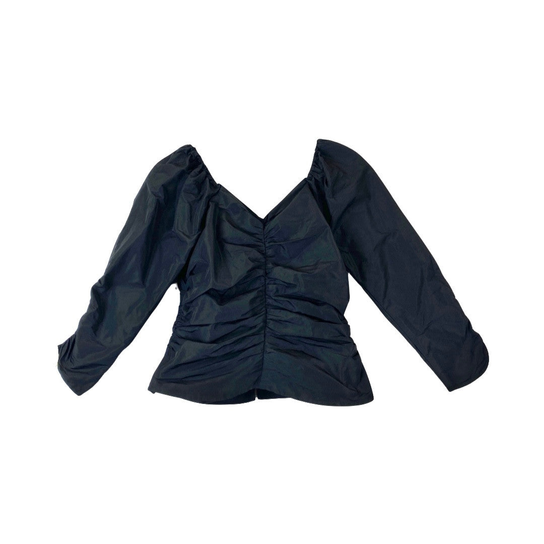 Something Navy Ruched Puff Shoulder Blouse-Back