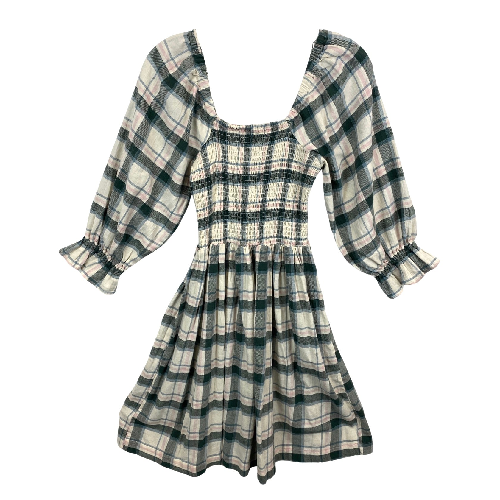 Madewell Smocked Plaid Cottagecore Dress