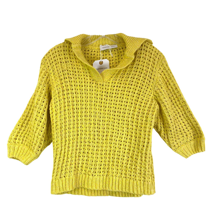 Something Navy Collared Crochet Shirt-Yellow Front