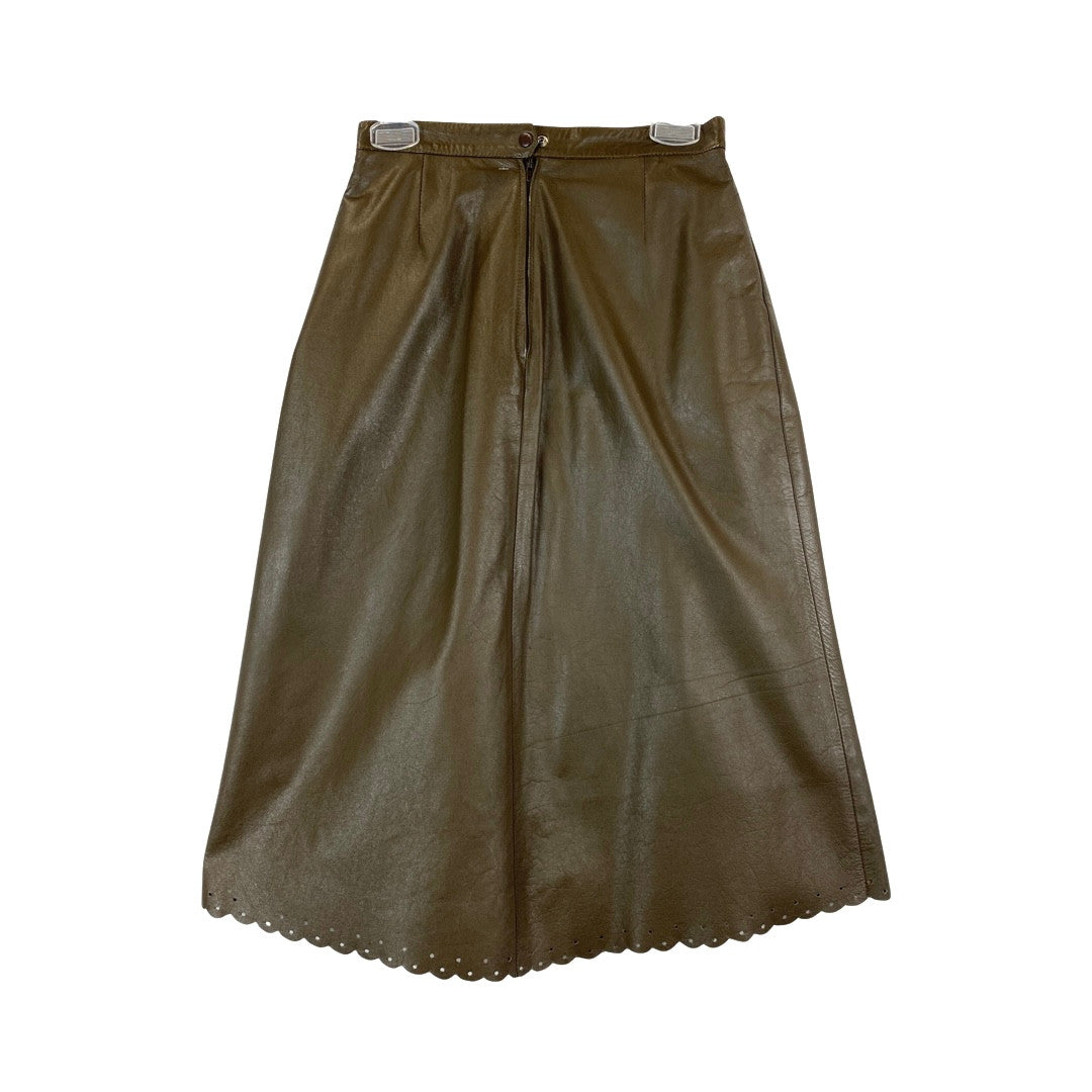 Vintage Scalloped Hem Leather Skirt-Back