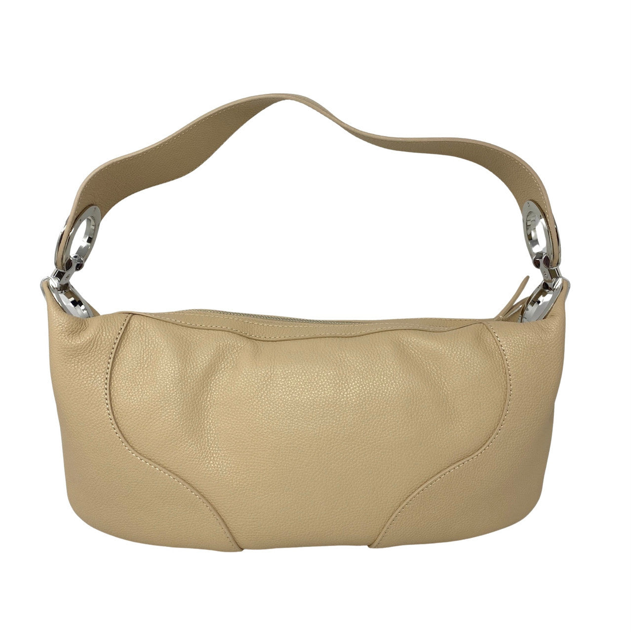 By Far Cotton Lined Amira Kraft Small Grain Leather Bag-Thumbnail