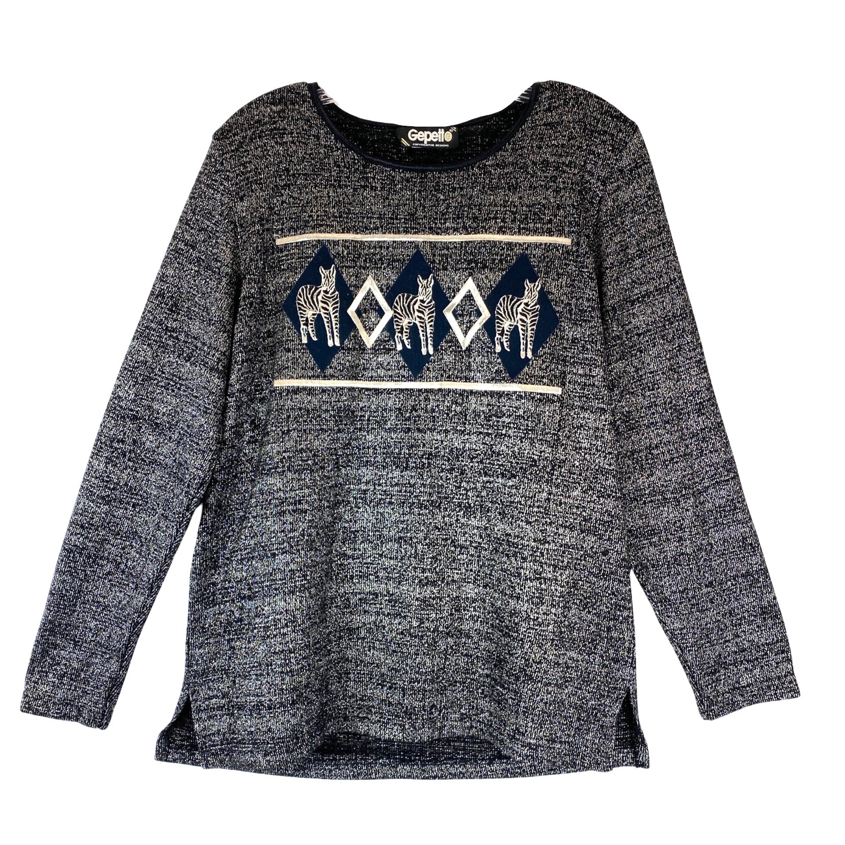 Vintage Gepetto Metallic Embroidered Zebra Sweater