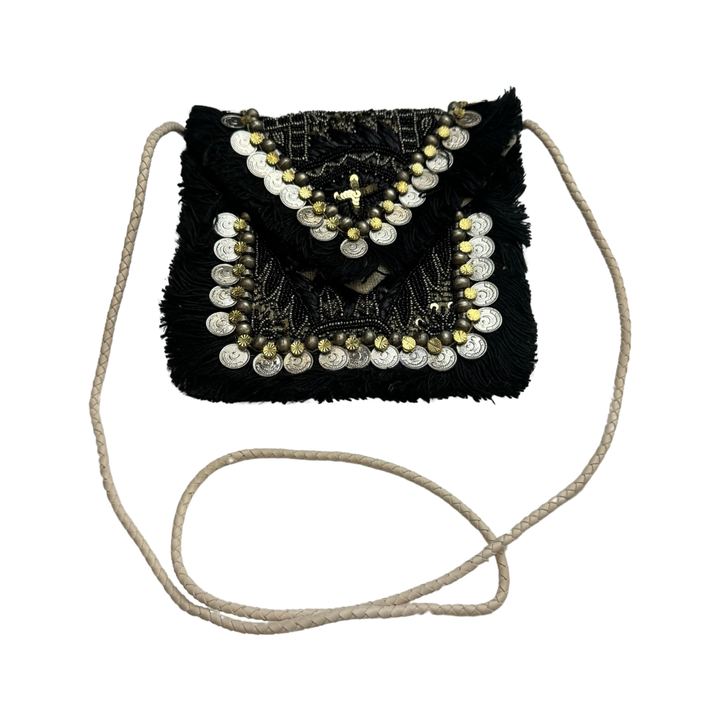 Shashi Black Metallic Beaded Clutch