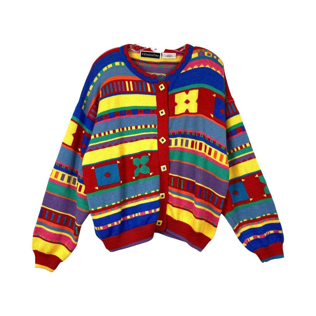 Christine Foley Geometric Multicolor Knit Cardigan-Thumbnail