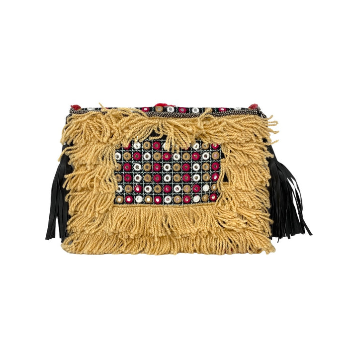 Shashi Pom Pom Embroidered Clutch-Back