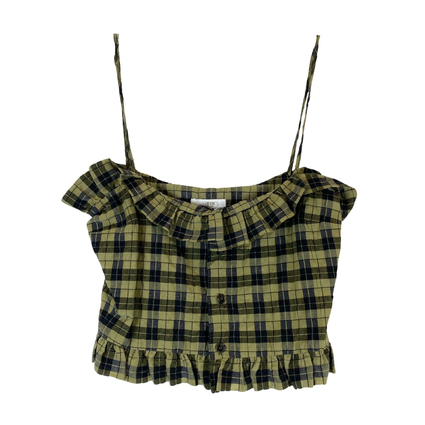 Ganni Green Plaid Crop Top