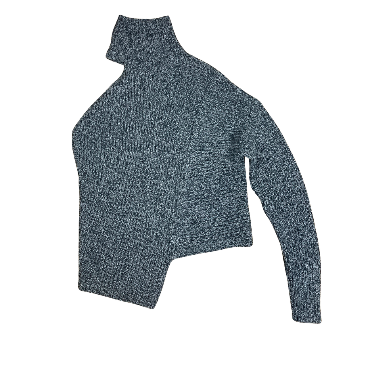 Naadam Asymmetrical Knit Turtleneck Sweater-Blue Back