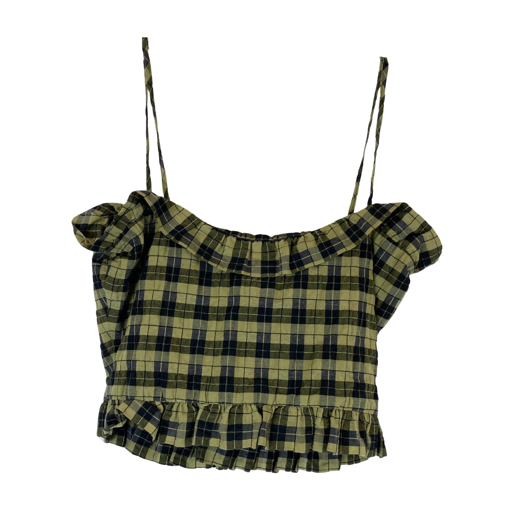 Ganni Green Plaid Crop Top