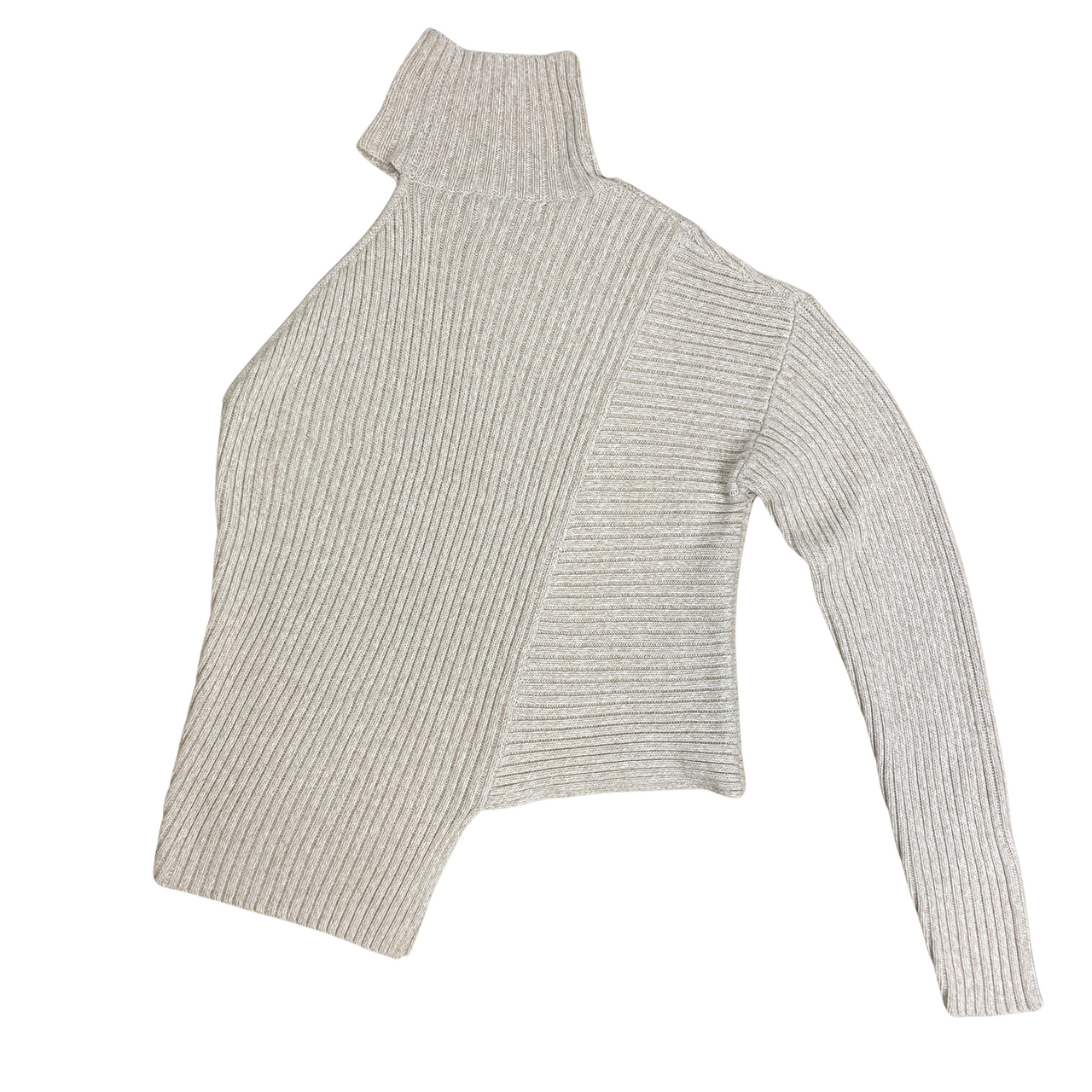 Naadam Asymmetrical Knit Turtleneck Sweater-Beige back