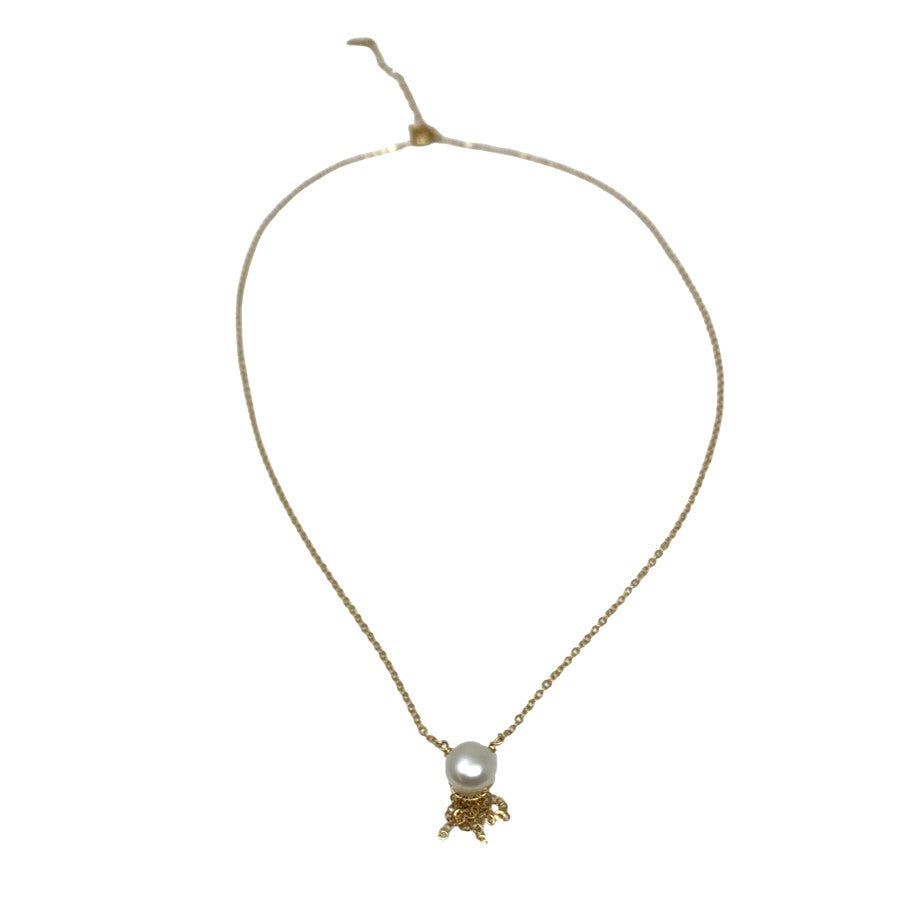 Kozakh Gold Filled Pearl Dangle Necklace-Front