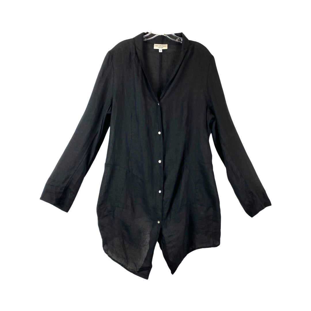 Ivan Grundahl Linen Pointed Hem Button Up Top-Thumbnail