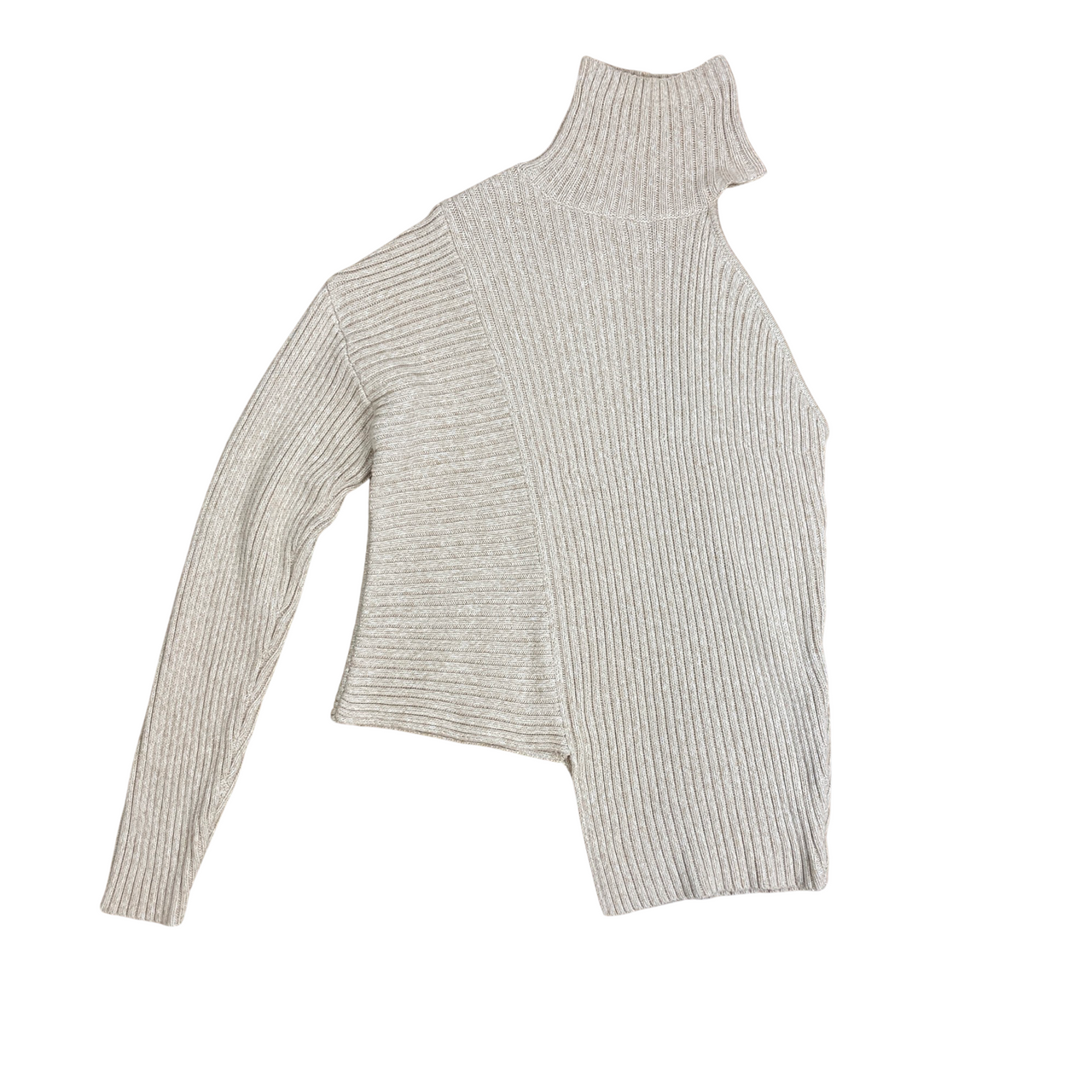 Naadam Asymmetrical Knit Turtleneck Sweater-Beige front