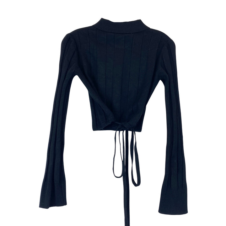 Something Navy Cropped Waist Tie Sweater-black back