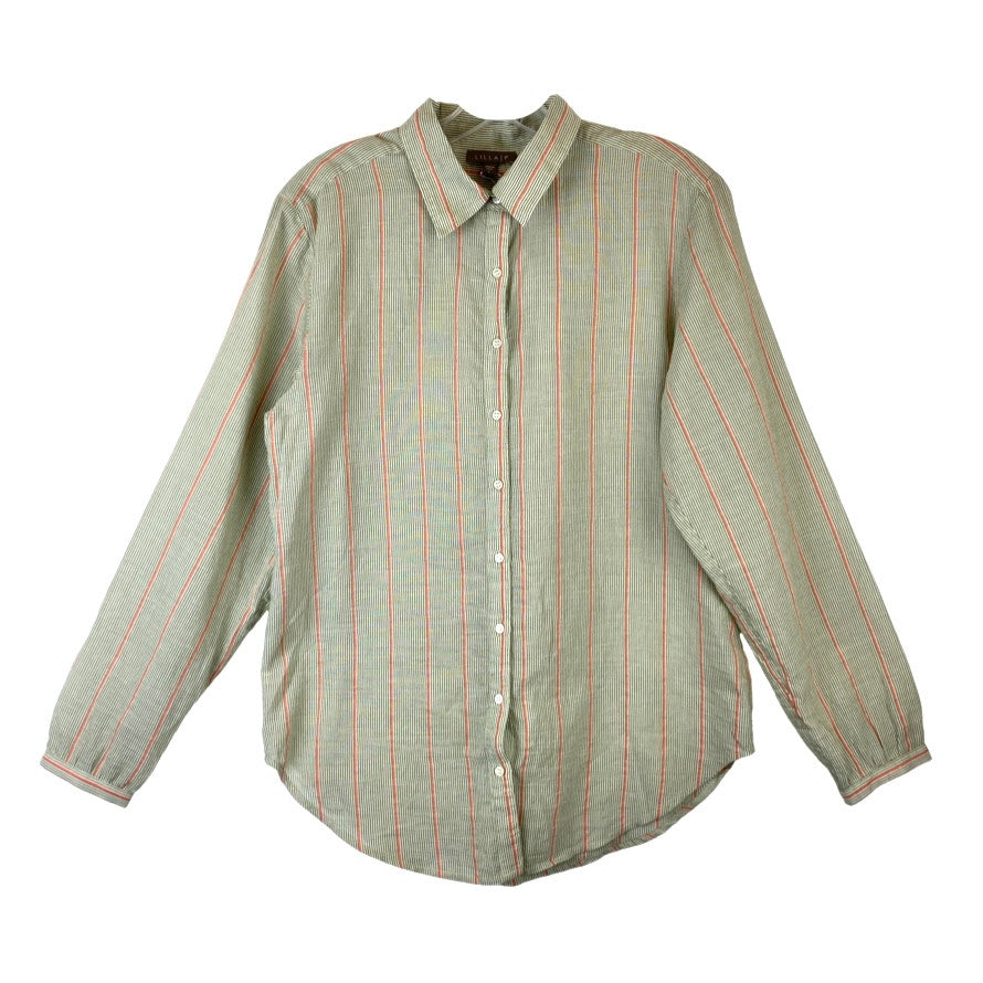 Lilla P Long Sleeve Striped Button Down-Green front