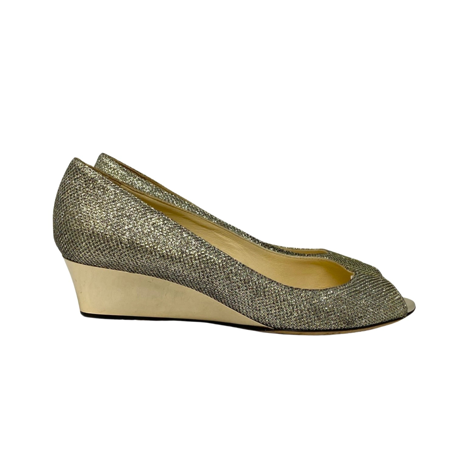 Jimmy Choo Metallic Glitter Bergen Wedges