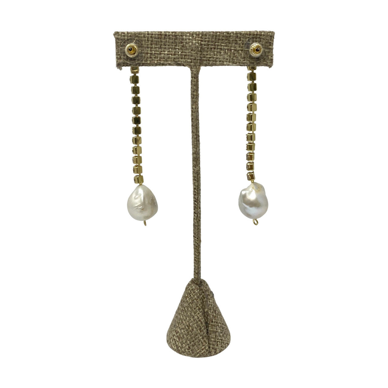 Rhinestone Pearl Drop Dangle Earrings-Back