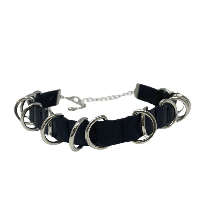 Metal Ring Leather Choker-Front
