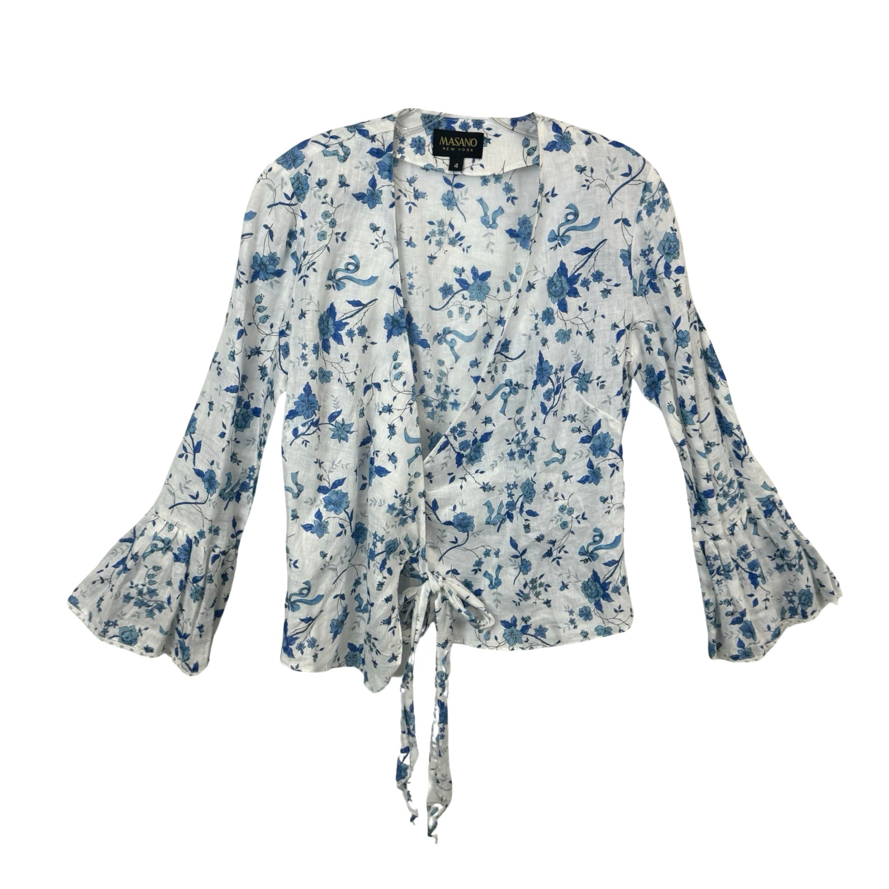 Masano Linen Floral Wrap Top