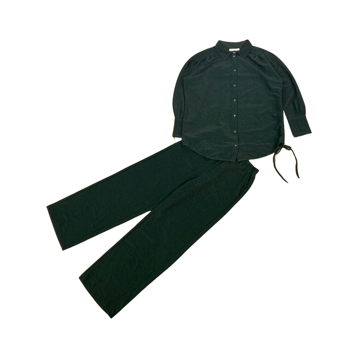 Something Navy Metallic Shirt and Pants Set-Green Set Thumbnail