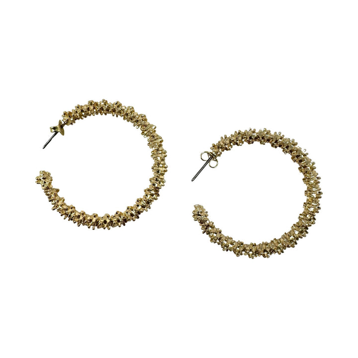 Textured Gold Toned Hoop Earrings-Thumbnail