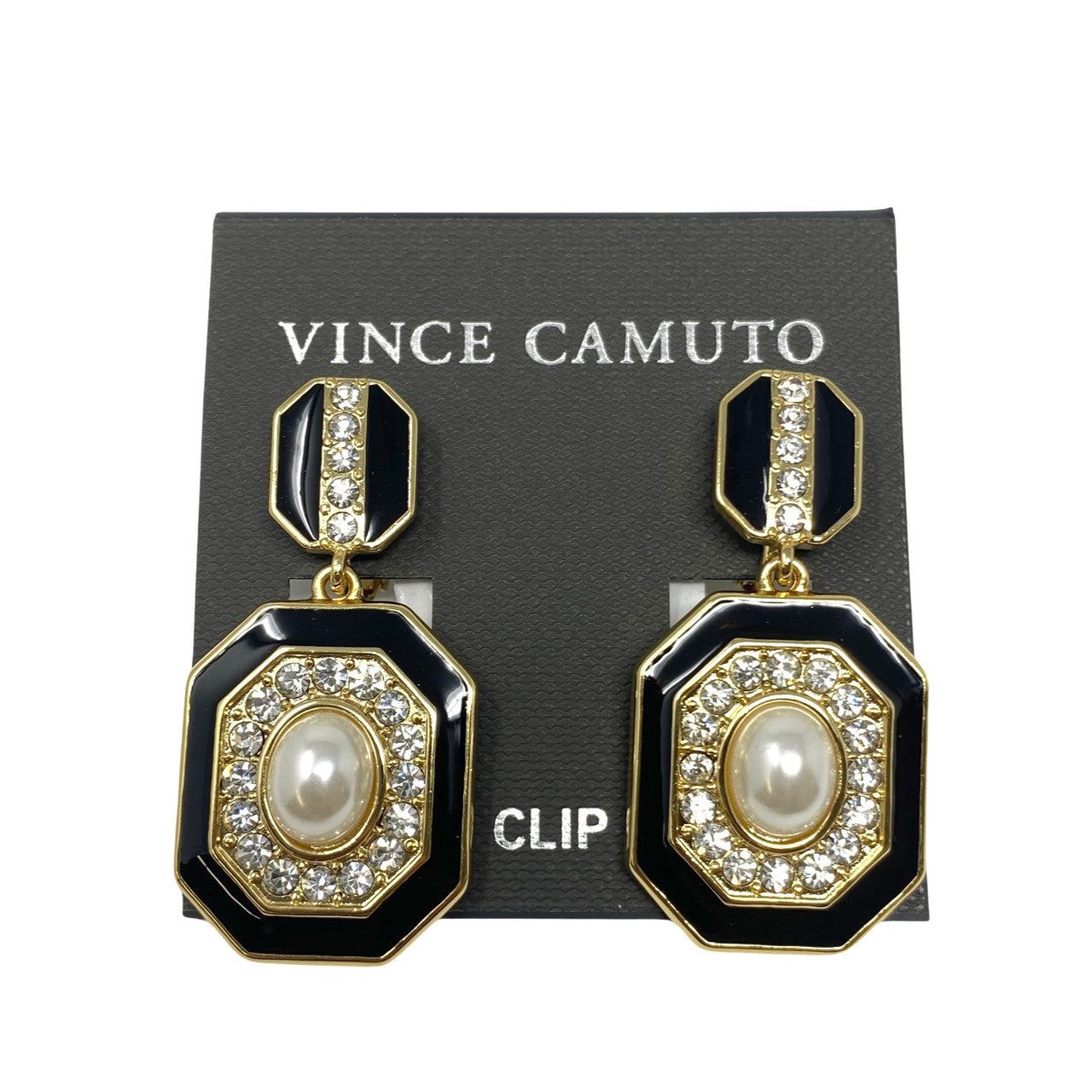 Vince Camuto Rhinestone Pearl Black Dangle Earrings-Thumbnail