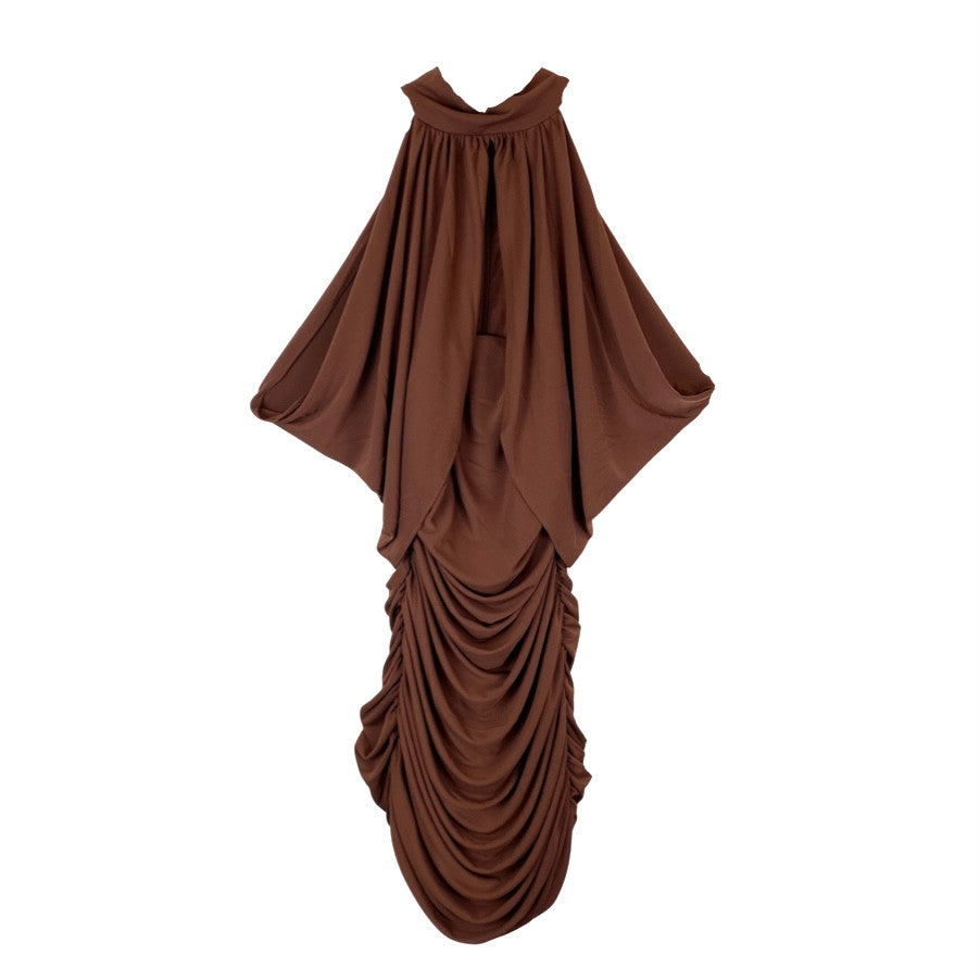 LBV Matte Jersey Short Dress-Brown Front