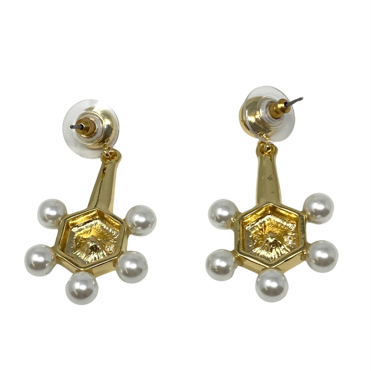 Vince Camuto Rhinestone Hexagon Pearl Dangle Earrings-Back