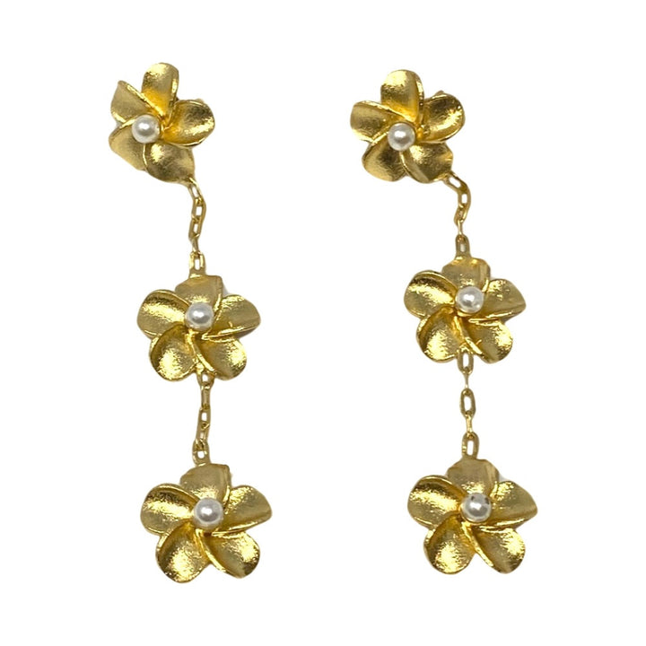 Pearl Flower Dangle Earrings-Front