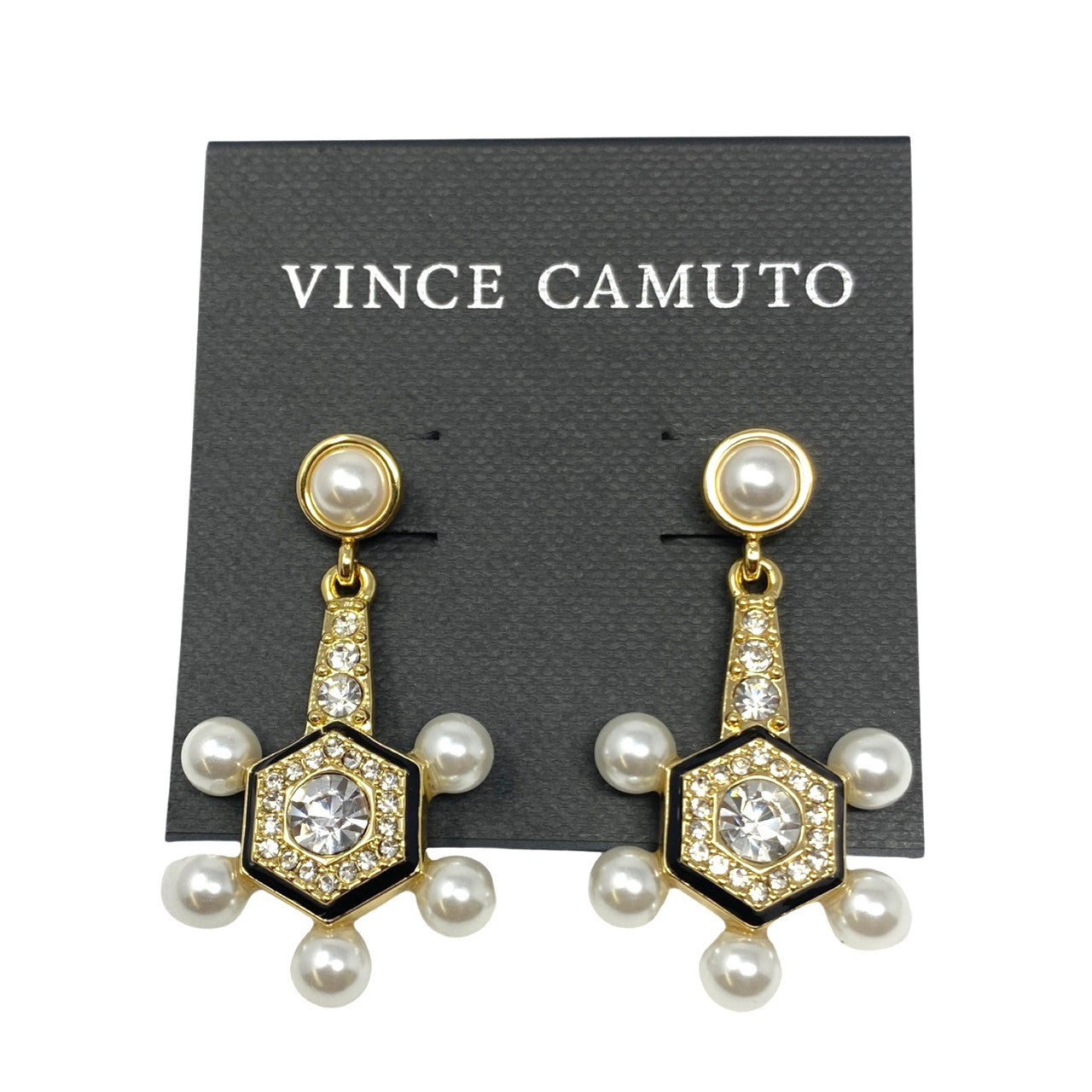 Vince Camuto Rhinestone Hexagon Pearl Dangle Earrings-Thumbnail