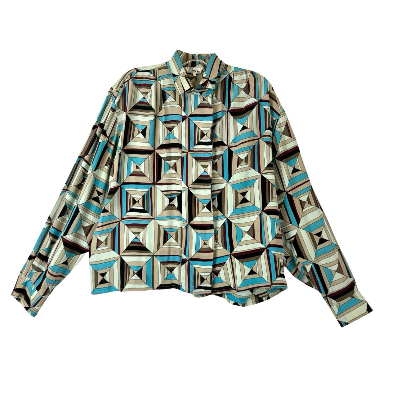 Vintage Jana Geometric Print Silk Shirt