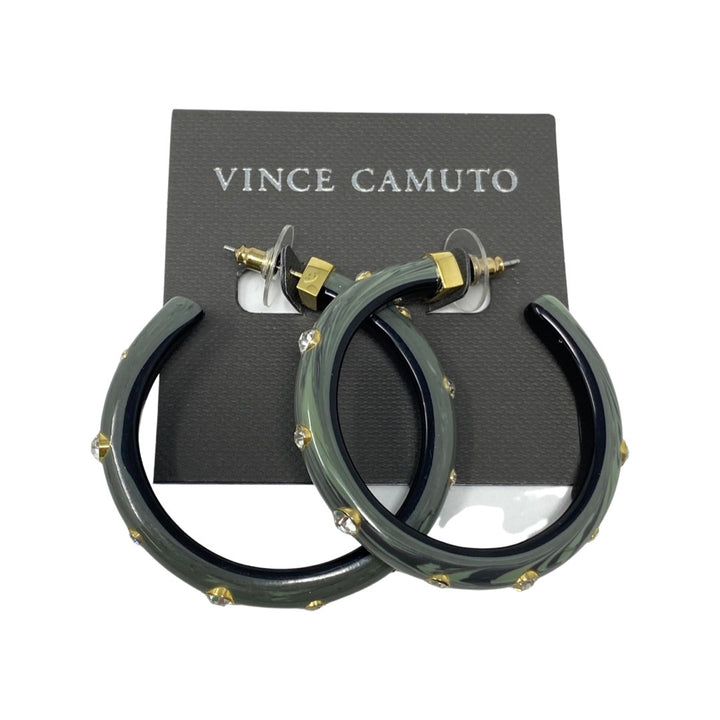 Vince Camuto Embellished Hoop Earrings-Green