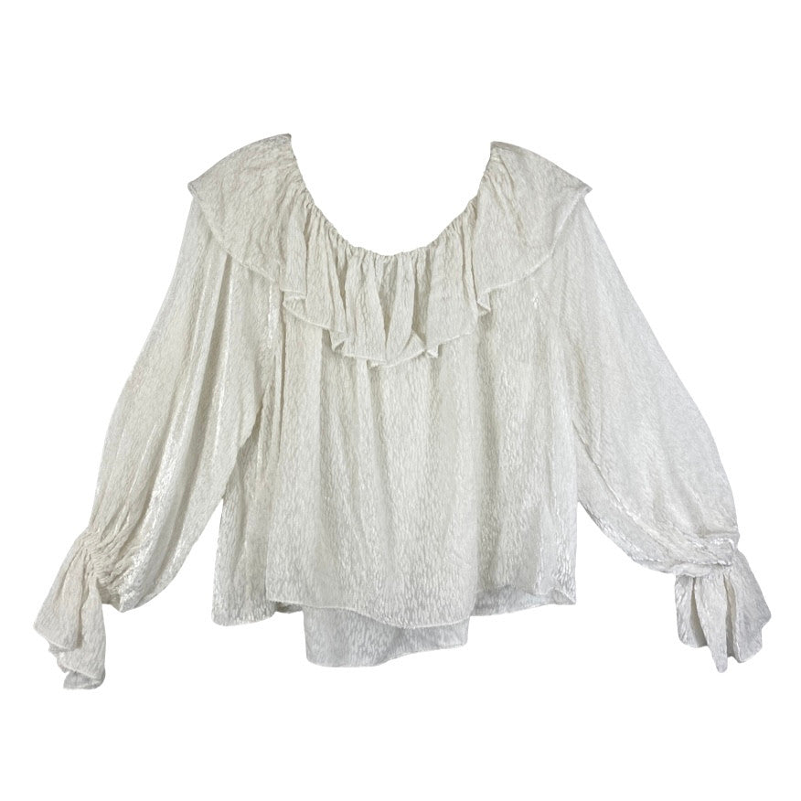 Tanya Taylor Ruffle Poet Sleeve Blouse-Back