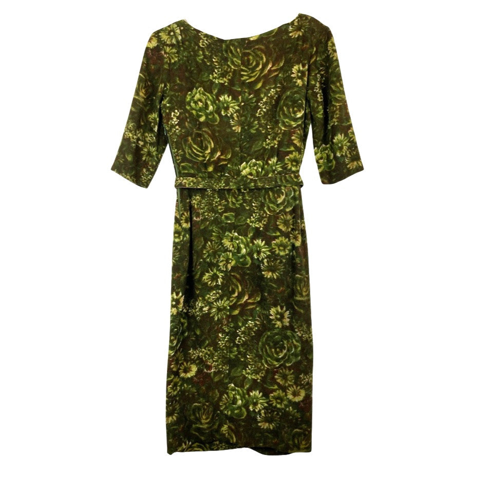 Vintage V-Neck Wool Floral Dress-Back