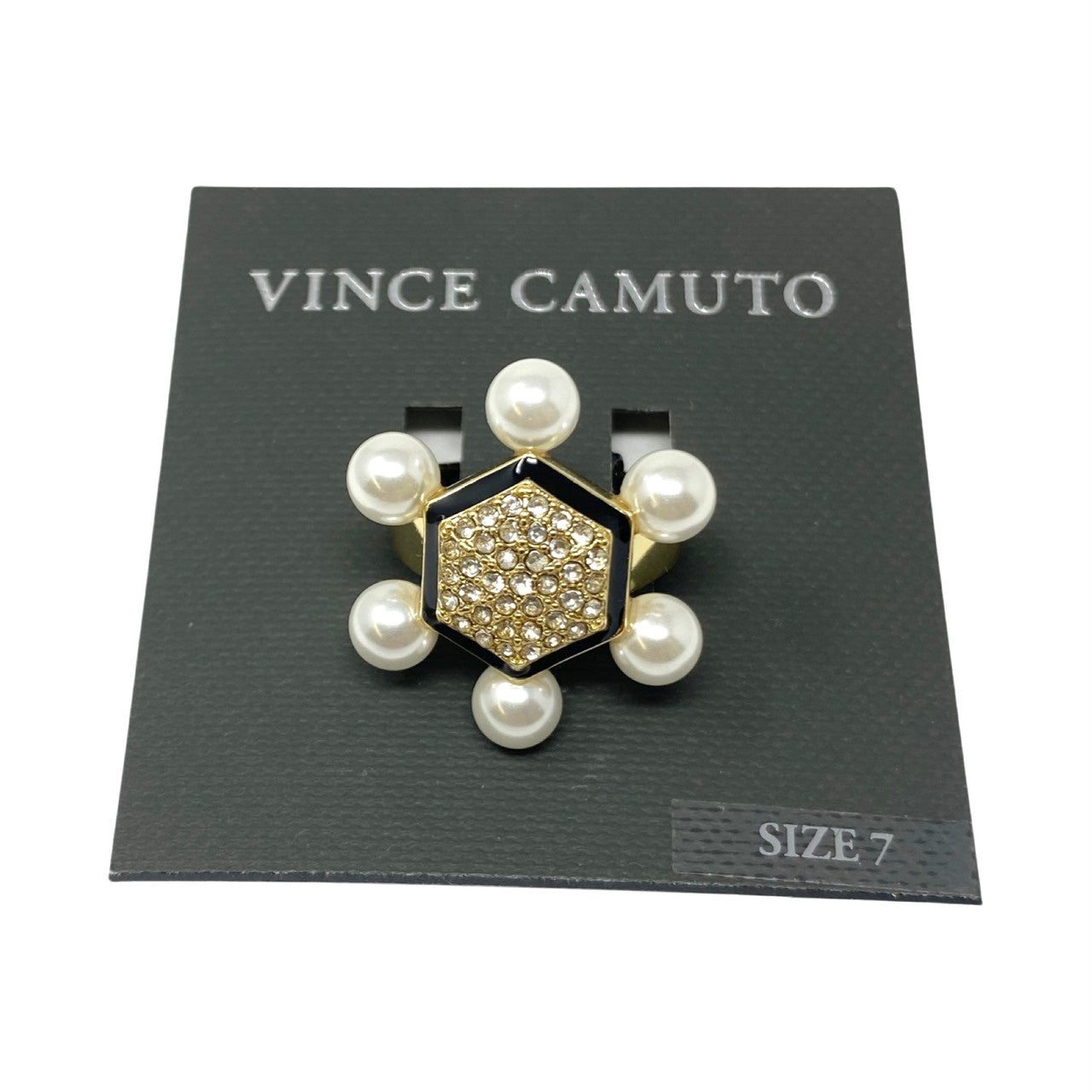 Vince Camuto Rhinestone Hexagon Pearl Ring-Thumbnail