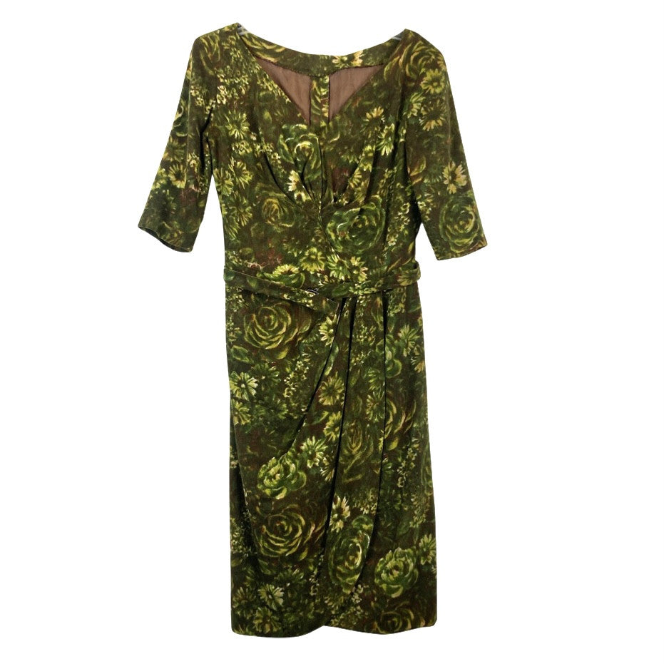 Vintage V-Neck Wool Floral Dress-Thumbnail