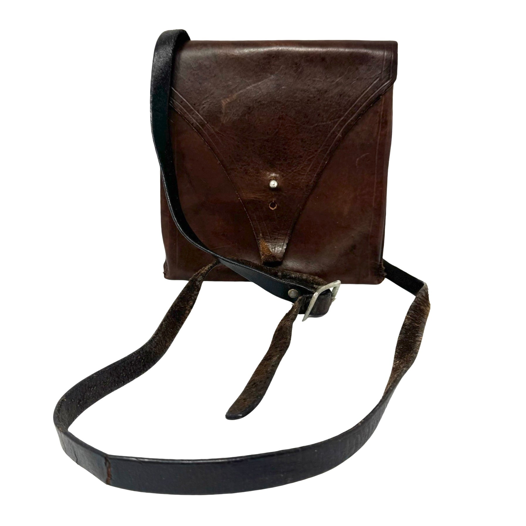 Vintage Leather Square Pouch Crossbody Bag