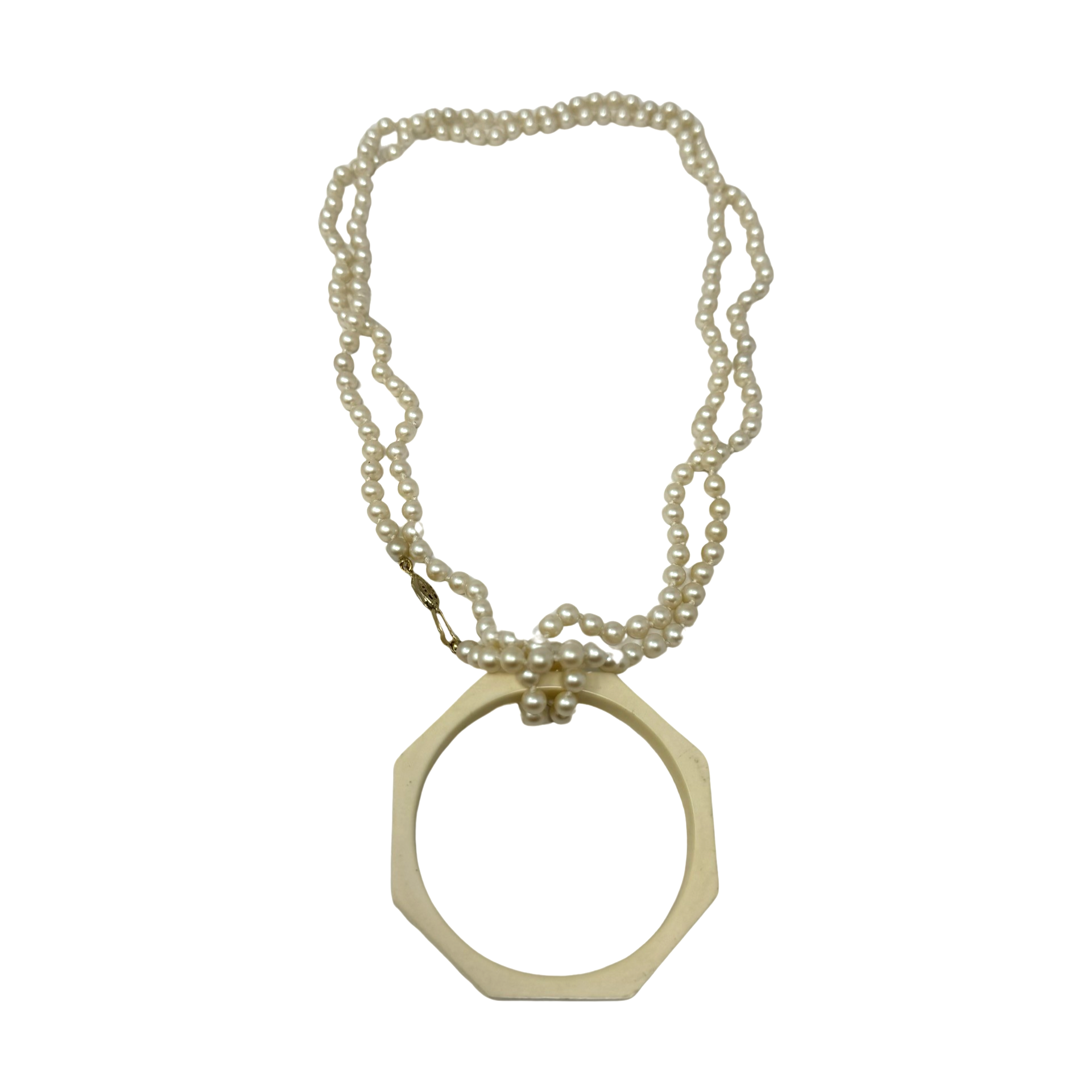 PATP Octagon Pendant Faux Pearl Necklace