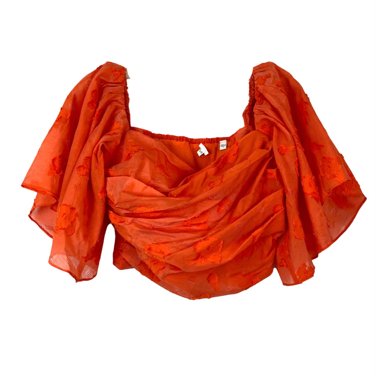 Tanya Taylor Flutter Sleeve Gathered Crop Top-Orange front