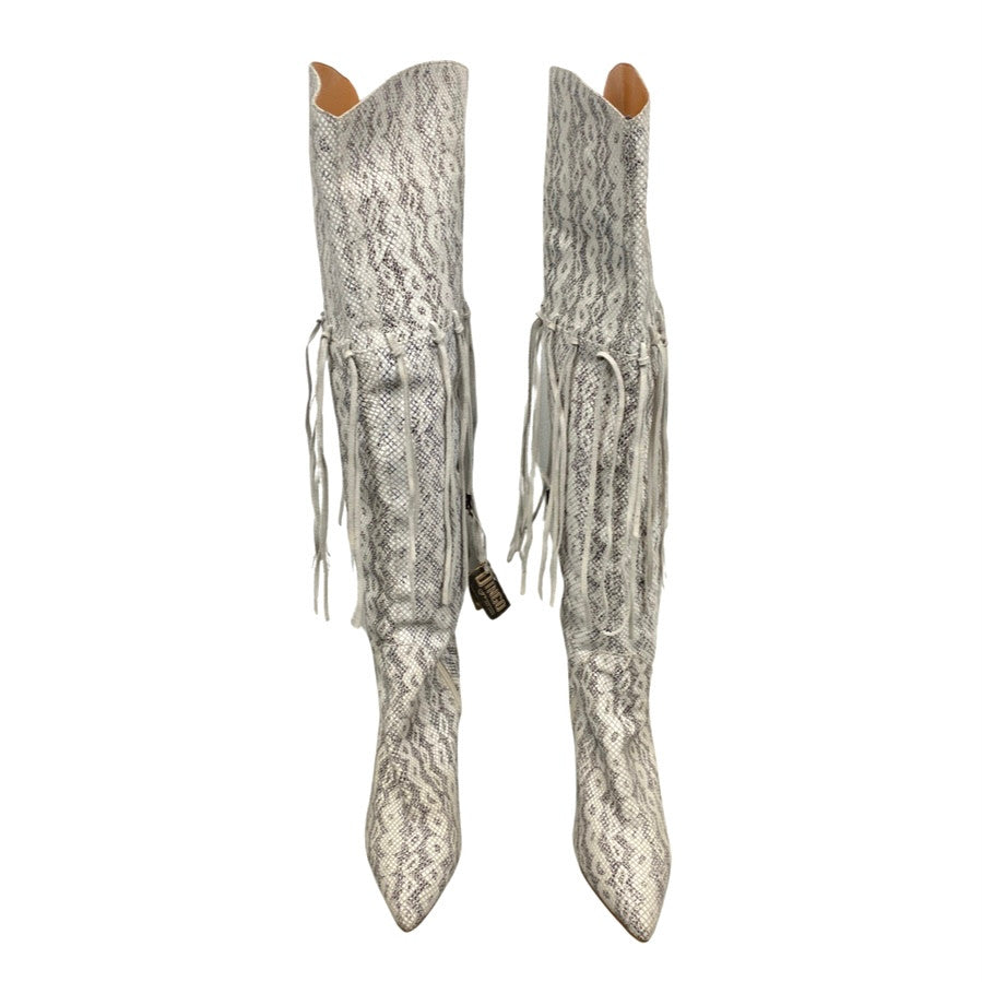 Dingo Snake Embossed and Fringed Thigh High Boots-front