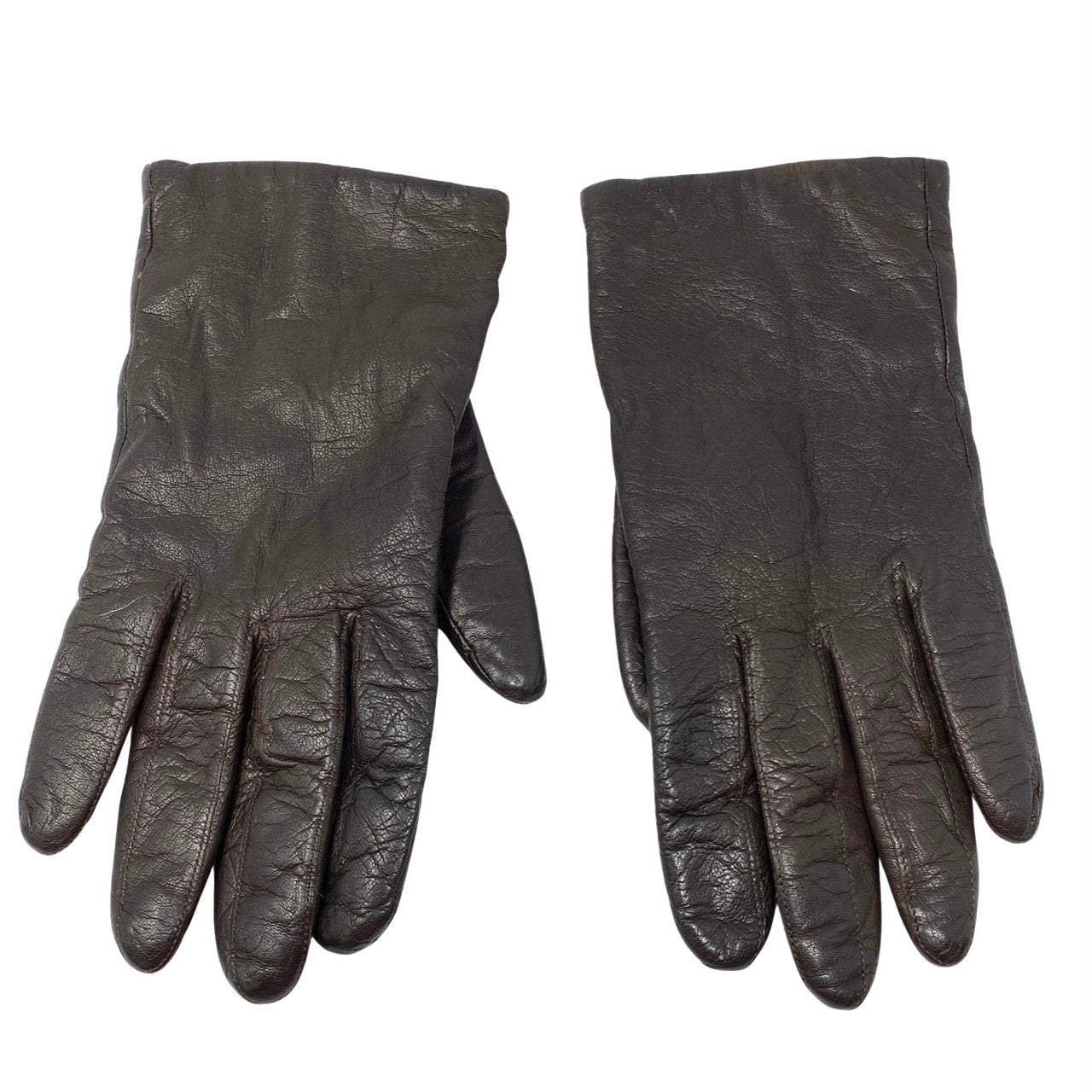 Vintage Brown Faux Leather Gloves-Thumbnail