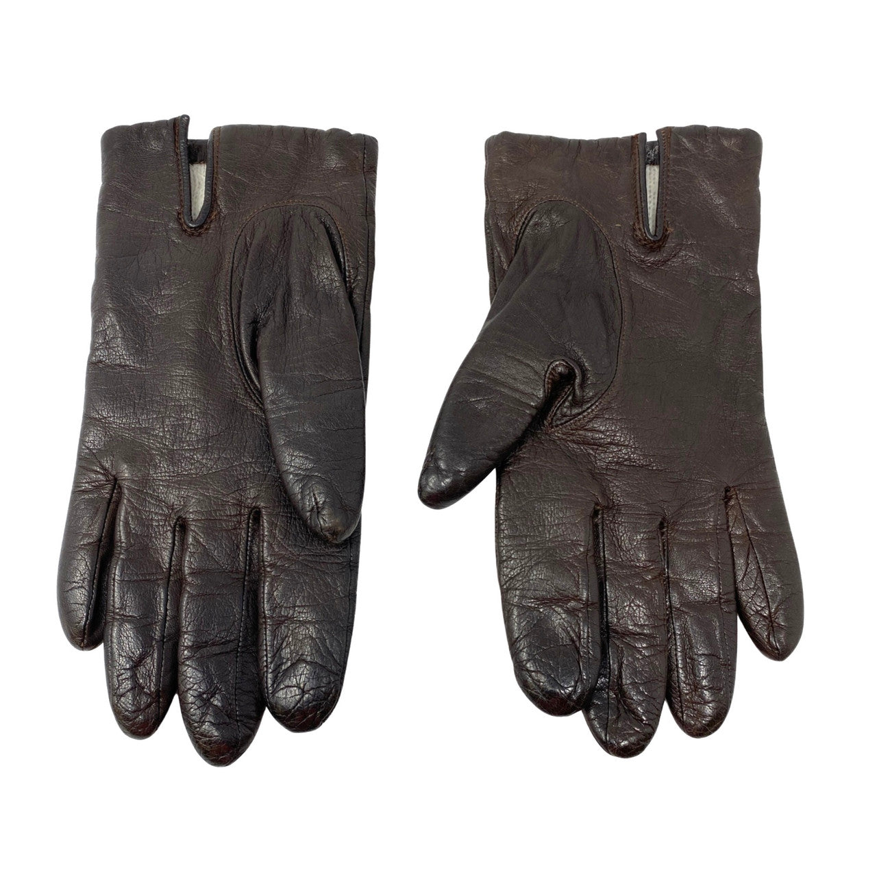 Vintage Brown Faux Leather Gloves-Back